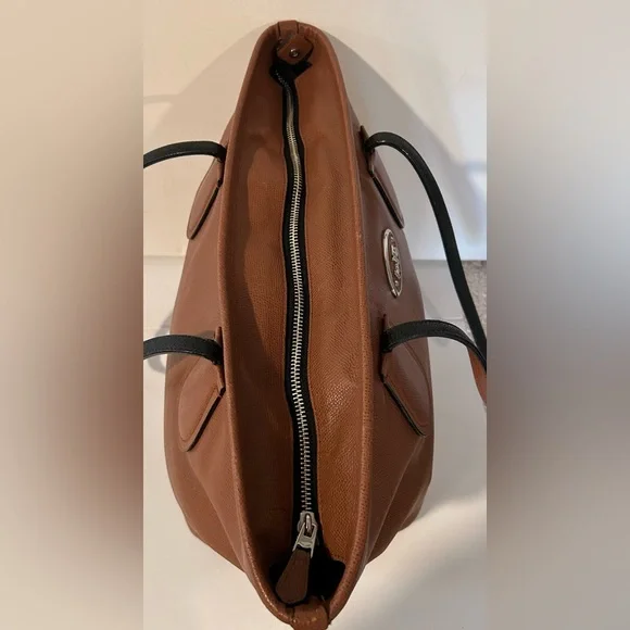 Coach Brown Leather Structured Tote Full Zip Shoulder Bag Everyday - Picture 11 of 14